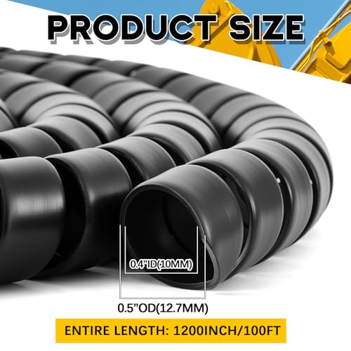 1 Pcs Spiral Wrap Cable Protector, Safe 1/2" OD x 100' Pre Cut Lengths Hydraulic Hose Protector Wrap to Avoid Wear and Extend Life for Hydraulic Pneumatic Hoses (Black) - color: Black, size: 1/2" Od X 100'