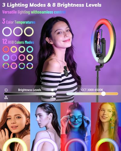 Yeaki Vlogging Kit for iPhone/Android, 10" Selfie Ring Light with Tripod Stand, Wireless Mic & Remote, 74" Tripod for iPhone with Ring Light, YouTube Starter Kit for TikTok, Content Creator & Video