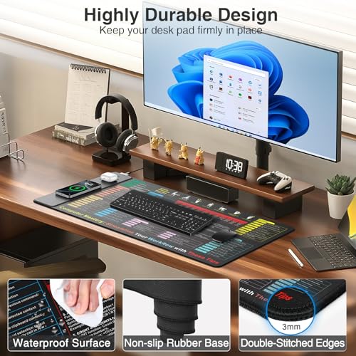 Excel Cheat Sheet Mouse Pad with Magnetic Wireless Charger, 31.5"x15.8" Extended Excel Shortcuts Desk Pad, Waterproof Ultra-Smooth Keyboard Mat, Non-Slip Base - color: Black-Excel Formulas-31.5"x15.8"