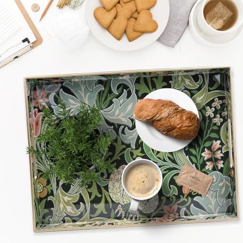Spsyrine Serving Tray with Handles, Plastic Decorative Tray for Coffee Table, Living Room, Home Decor, Golden Lily - color: Multi a