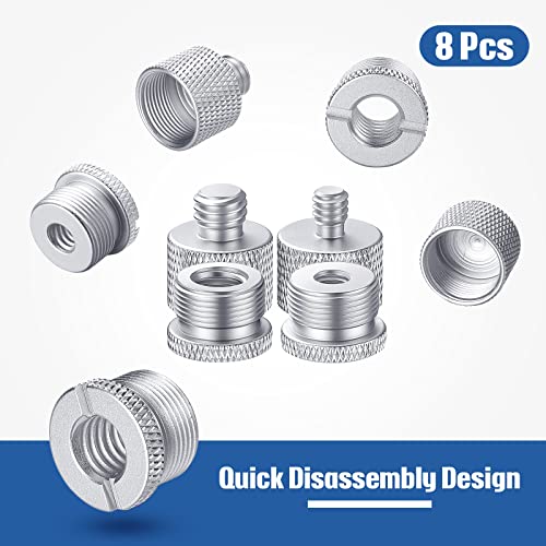 Moxweyeni 8 Pcs Mic Stand Adapter 5/8 Female to 3/8 Male, 3/8 Female to 5/8 Male, 5/8 to 1/4 and 1/4 to 5/8 Screw Mic Thread Adapter Set for Microphone(Silver) - color: Silver