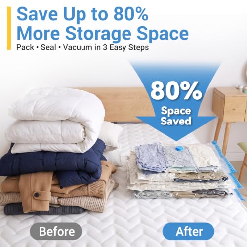 Fygrip Vacuum Storage Bags with Hand Pump, Plastic Packaging Bags, 80% Space Saver Vacuum Seal Bags for Clothing, Travel Lugggage, Blankets, Comforters, 20 Combo