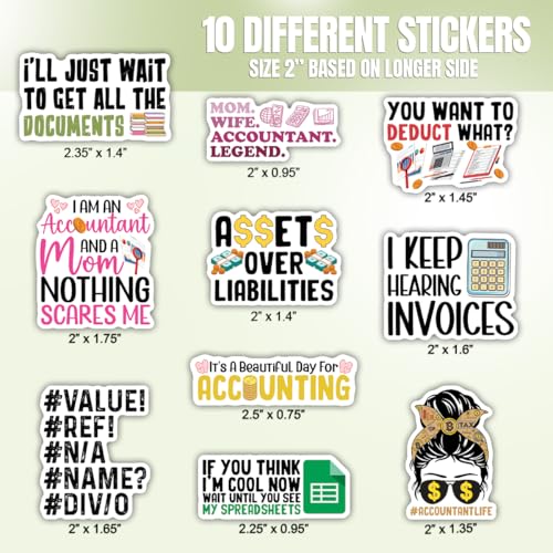 10pcs Accountant Sticker Sheet, Cute Vinyl Decals for CPAs, Auditors, Finance Majors, Bookkeepers, Waterproof, UV-Resistant, for Laptop, Water Bottle, Calculator, Clipboard, Office Supplies (Design 5) - color: Design 5