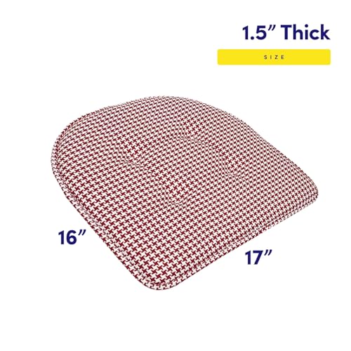 Sweet Home Collection Chair Cushion Memory Foam Pads Tufted Slip Non Skid Rubber Back U-Shaped 17" x 16" Seat Cover, 4 Count (Pack of 1), Houndsooth Red - color: Houndsooth Red, size: 4 Pack, style: Foam Pads