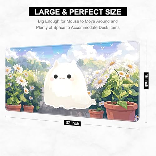 Desk Pad, 32" x 16" XXXL Extended Large Gaming Mouse Pad, Desktop Decor Desk Mat, Men Women Office Supplies and Accessories, Cute Anime Mouse Mat for Laptop & Keyboard, Cute Ghost - color: Anime Cute Ghost