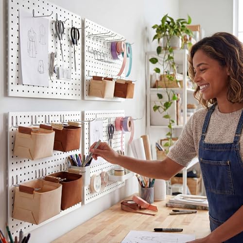 Spampur Peg Board, 4 Pack Metal PegBoard Organizer with Accessories, White Pegboard Panels with 50 Pcs Hooks and Baskets, Wall Organizer for Office, Craft Room Organization, Garage, Sewing Room - color: White, size: 16x12''- 4 Pcs