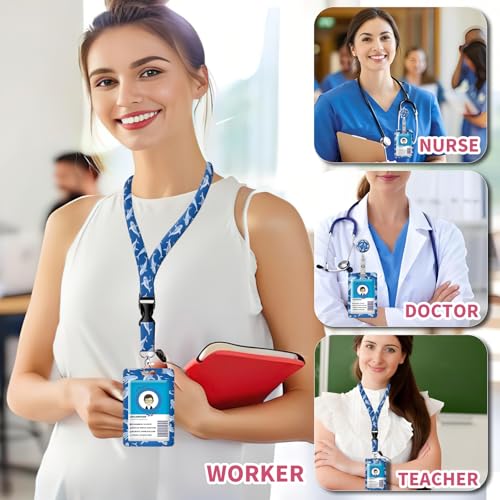 ID Badge Holder with Lanyard Fashionable ID Card Holders with Retractable Lanyards Soft Fiber Metal Clip Sturdy Buckle for Key Wallet Work Nurse Teacher (Cute Shark) - color: Cute Shark