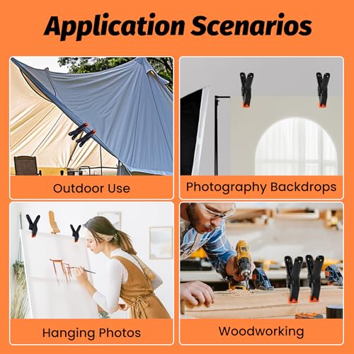 ECY Spring Clamps Heavy Duty 4.5 Inch 10 Pack - Plastic Rust Proof Clamps with Non-Slip Pads for Backdrop, Crafts, Woodworking, Photography | Multipurpose Holders for Tarps, Pool Covers & Gluing - size: 10 Pack,4.5inch