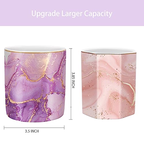 Pen Holder for Desk, Cute Ceramic Pencil Holder, Pen Cup Marker Holder Makeup Brush Holders, Desk Accessories & Workspace Organizers for Home, Office, Purple Marble - color: Purple Marble