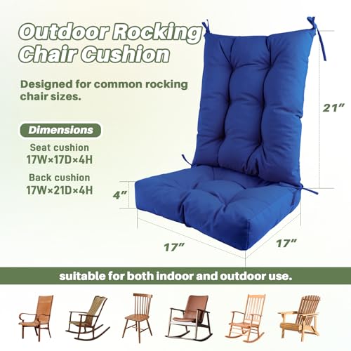 Outdoor Rocking Chair Cushion Set Waterproof Weather Resistant Tufted with Ties, Non-Slip High Back Chair Pads for Garden Patio Wooden Rockers - color: Outdoor Blue