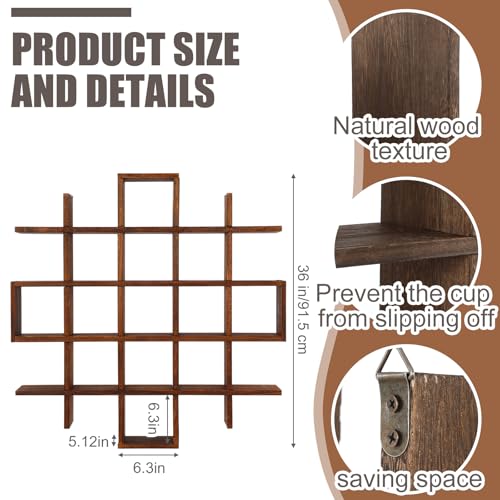 Suzile Oversize Tea Cups and Saucers Shelf Rustic Wooden Coffee Display Shelves Wooden Floating Curio Shelf Mounted Tea and Saucer Rack Holder for Kitchen Station Bar Accessories(Brown) - color: Brown
