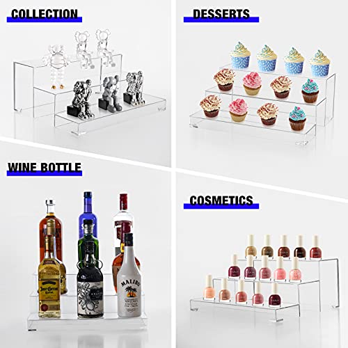 BARsics 3-Tiers Assembled Back Bar Bottle Rack Display, Clear Acrylic Stand Riser 15x6x12 inches