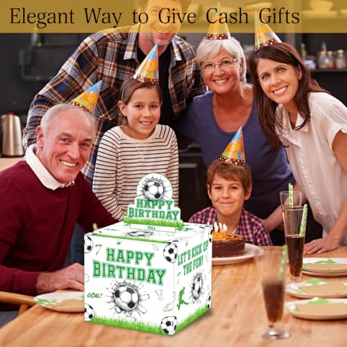 ChillHui Soccer Birthday Money Gift Boxes for Cash, Sports Soccer Birthday Money Pull Box for Boys Girls - color: White Soccer