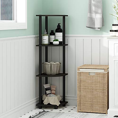 Furinno TURN-N-TUBE Corner Shelf, 4-Tier Corner Bookshelf, Display Storage Shelves with Open Shelves, for Organization and Storage, Living Room, Home Office, Garage, Espresso - color: Espresso/Black, size: 4-Tier Round Tube