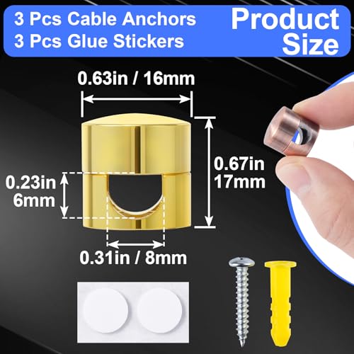 SmallCat 3 Sets Charger Holders for Cords, Adjustable Cable Anchor Holders, Adhesive Metal Cord Clips, Cable Management Wire Organizers for Desk, Office, Nightstand - Gold, Red Bronze, Silver - color: Gold, Red Bronze, Silver, 3 Sets, size: 3 Sets