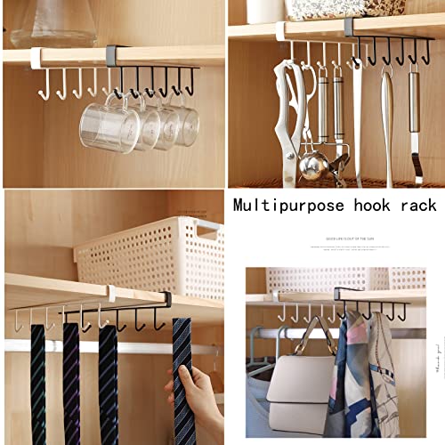 Kitchen Hook Holder Under Cupboard, Under Cabinet Utensils Hanging Hooks Rack, Drilling Free Cabinet Door Hanging Hook Rack,6 Hooks Kitchen Storage Utensil Organizer Hook Rack,2 Pack (White) - color: White 2pcs