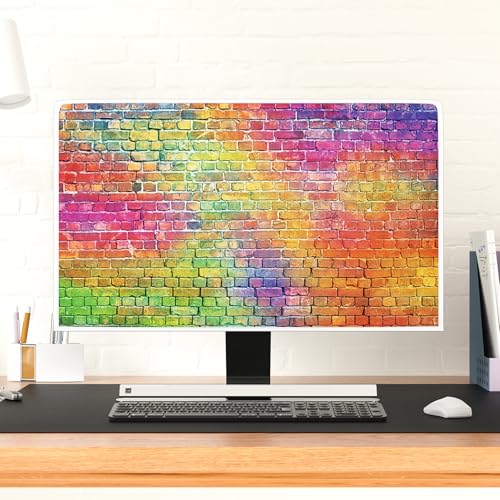 Rainbow Multicolour Brick Wall Waterproof Computer Monitor Cover 22, 23, 24, 25 Inch Full Body Cover for Computer Screen Anti-Static Dustproof Protective Cover for LCD/LED/HD - color: Multicolour, size: 22-25 Inch