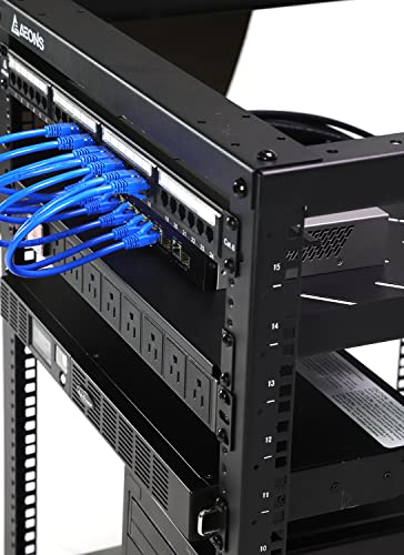 AEONS 20U Open Frame Network Server Rack 19-inch 4 Post AV Rack with Casters for Floor Standing and Wall Mount, Side Load for Extra Depth– Complete Kit with 1U and 2U Vented Shelves, Black - style: 20U-Kit