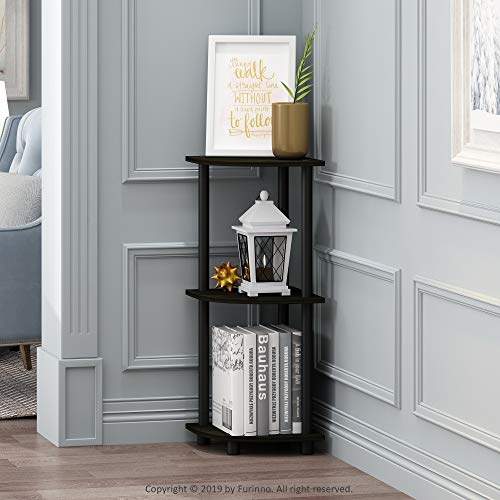 Furinno TURN-N-TUBE Corner Shelf, 3-Tier Corner Bookshelf, Display Storage Shelves with Open Shelves, for Organization and Storage, Living Room, Home Office, Garage, Espresso - color: Espresso/Black, size: 3-Tier Round Tube
