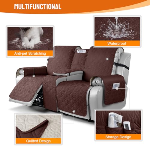 VANSOFY Loveseat Recliner Cover with Console 100% Waterproof Sofa Slipcovers Non-Slip Reclining Couch Cover Split Sofa Covers Furniture Protector for Pets, Dogs(Coffee) - color: Coffee