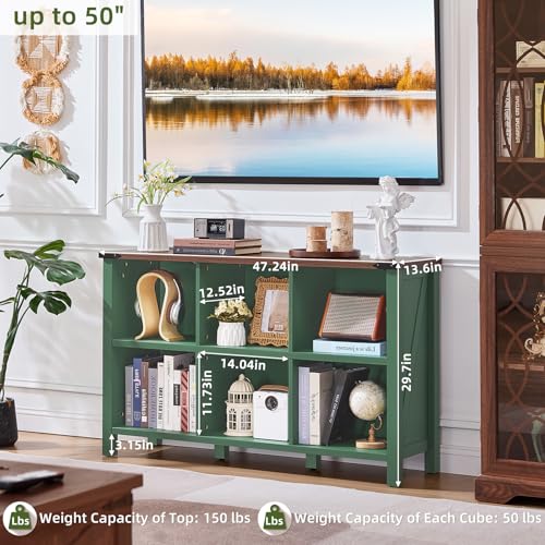 Joaxswe 6 Cube Storage Organizer, Farmhouse Green 47 Inch Wide Horizontal Bookshelf, Wooden 2 Tier Display Book Shelf, Rustic Low Book Case for Living Room (Green, 6 Cube (13.6"D x 47.24"W x 29.7"H)) - color: Green, size: 6 Cube (13.6"D x 47.24"W x 29.7"H