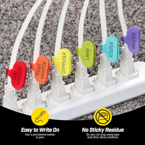 Wrap-It Storage - Cable Labels - Oval, Multi-Color (36 Pack) - Write-On Wire Tags for Cord Identification with Power Strips Behind Desks and TVs - color: Assorted Colors, size: Oval