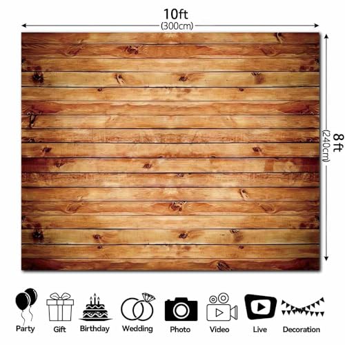 10x8FT Polyester Rustic Wooden Board Backdrop Vintage Natural Brown Wood Photography Background Supplies for Birthday Party Banner Baby Shower Photo Booth Props Cake Table Decoration - size: 10x8FT