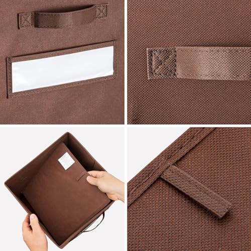 13x13x13 storage cube bins (Set of 10) Fabric storage cubes with 10 Labels Window Cards & a Pen, storage cubes 13x13, Collapsible 13 inch cube storage bins, Cubby Organizer Boxes, Brown - color: Brown, size: 13"