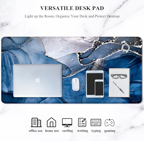 Auhoahsil Large Mouse Pad, XXL Desk Pad, Extened Mousepad 31.5" x 11.8", Non-Slip Rubber Base, Stitched Edges, Superior Surface, Gaming Keyboard Mat, Waterproof Desk Pad, Ink Navy Marble - color: 06 Ink Navy Marble, size: XL - 11.8 x 31.5 Inches