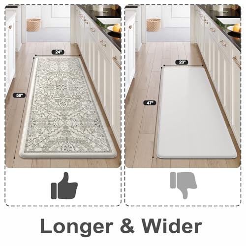 KIMODE Anti Fatigue Kitchen Mats, Light Grey Distressed Kitchen Runner Rugs, Padded Kitchen Mat for Floor, Comfort Standing Desk Mat, Cushioned Kitchen Mats for Floorfor Laundry Office Sink 24"x59" - color: Light Grey/Multi, size: 59"L x 24"W x 0.5"Th