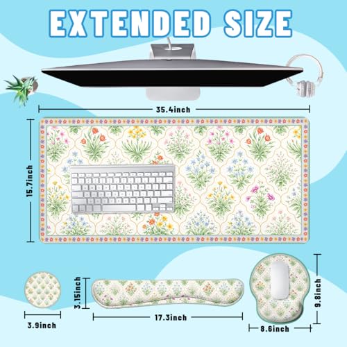 Cottagecore Floral Desk Mat Set Vintage Garden Botanical Mouse Pad with Wrist Rest 4in1 Desk Mat for Desktop Ergonomic Computer Desk Arm Wrist Anti-Slip Computer Mouse Pad Home Office Gaming - color: Cottagecore Floral