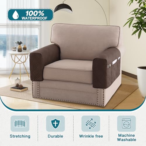 Turquoize Waterproof Armrest Covers for Chairs and Sofas 2 Pack Arm Protectors for Sofa with Side Pocket Anti-Slip Furniture Protector Washable Armrest Slipcovers Set of 2, Brown - color: Double Diamond- New Brown