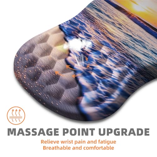 Ergonomic Mouse Pad with Wrist Rest, Memory Foam Wrist Support for Carpal Tunnel Pain Relief, Massage Design Mousepad and Non-Slip Base for Office and Gaming, 12x8 Inch, Beach Sunset - color: Beach Sunset