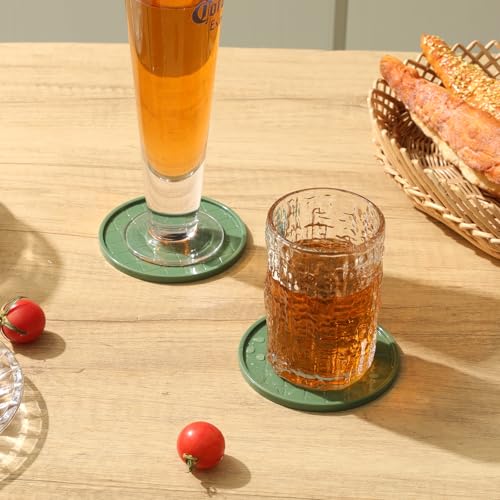 Coasters Set of 6,Hot or Cold Drink Coasters with Holder,Modern Style Coffee Table Coaster,Suitable for Kinds Cups Beer,Drink,Anti-Overflow Tabletop Protection(Green, 6pcs) - color: Green, size: 6 pcs