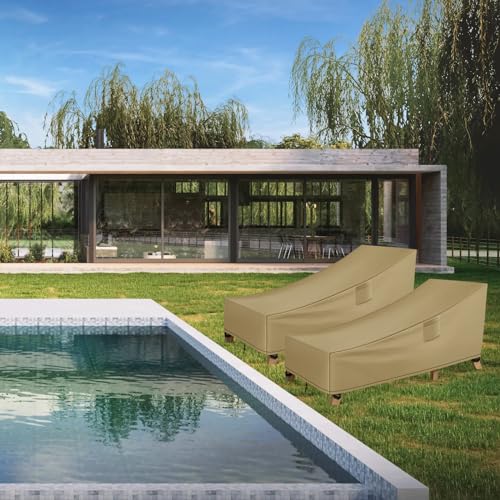 WLEAFJ Patio Chaise Lounge Cover Waterproof, Heavy Duty Outdoor Lounge Chair Covers, Durable Patio Furniture Covers, 78L x 34W x 32H inch - 2 Pack, Khaki - color: Khaki, size: 2 Pack-78L x 34W x 32H inch