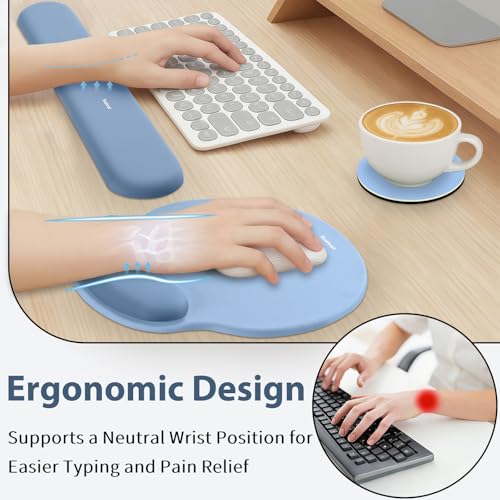 Sushret Mouse Pad and Keyboard Wrist Rest, 3-in-1 Gel Memory Foam Ergonomic Mouse Pad with Wrist Rest Set,Gaming Mousepad Arm Cushion Support for Computer Office Desk Accessories Cute Setup,Sky Blue - color: Sky Blue