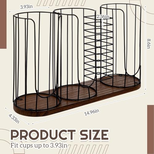 Geelin 18oz Adjustable Coffee Cup Dispenser with Wooden Base, Cup and Lid Holder, Cups Holder Organizer for Coffee Pod Straw and Lid Storage(4-compartment Single,Color 1) - color: Color 1, style: 4-Compartment Single