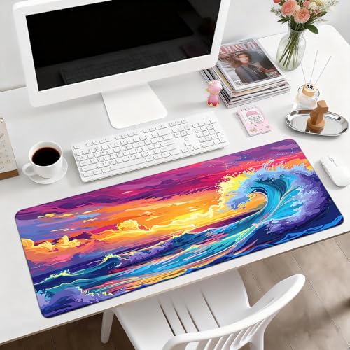 Gaming Desk Mat with Silky Smooth Surface & Exquisite Patterns,31.5x11.8 Inches Large-Sized Mouse Pad, Perfect for Extended Gaming,Work,and Home Office Decor (Japanese Waves 3) - color: Japanese Waves 3
