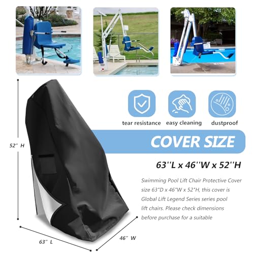 Pool Lift Chair Protective Cover,Heavy Duty 600D Outdoor Waterproof Swimming Pool Lift Chair Cover for Global Lift Legend Series,Black - color: Black, size: 63''Lx46''Wx52''H