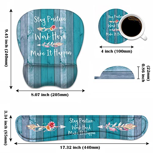 Mouse Pad Wrist Support and Keyboard Wrist Rest Set with Coasters, Stay Positive Work Hard and Make It Happen Inspirational Quote Non-Slip PU Base Ergonomic Mousepad for Home Office Working Studying - color: Stay Positive Work Hard and Make It Happen Insp