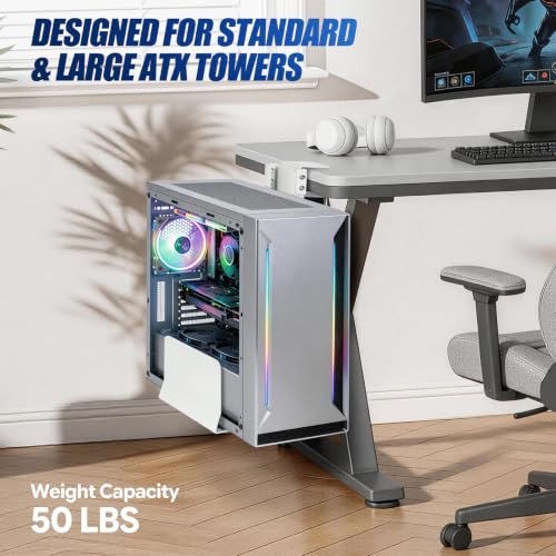 TooCust Adjustable Under Desk PC Mount, Heavy Duty No Drilling Clamp Mount on Desk Fits Most PC Tower 14.5”-22.4” (H) , Thickened & Ultra Strong CPU Holder for Standing Desk & Home Office, White - color: White