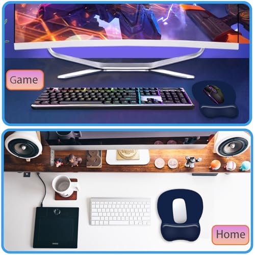 Ergonomic Mouse Pad with Wrist Rest, Gel Concave Mouse Pad with Non-Slip Base, Pain Relief Mouse Pads with Smooth Wrist Support for Office & Home (Deep Blue) - color: Deep Blue