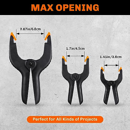 10 Pack Spring Clamps Heavy Duty - Assorted Sizes Spring Clips Plastic 6.5 Inches, 4.5 Inches, 3.5 Inches Set - Backdrop Clips Small Clamps For Crafts Woodworking Background