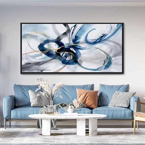 KLAKLA Extra Large Wall Art - Abstract Huge Canvas Picture Wall Decor Living Room Oversized Artwork for Walls Bedroom Office Decoration Modern Frame Wall Art - color: Blue abstract - 4, size: 30x60