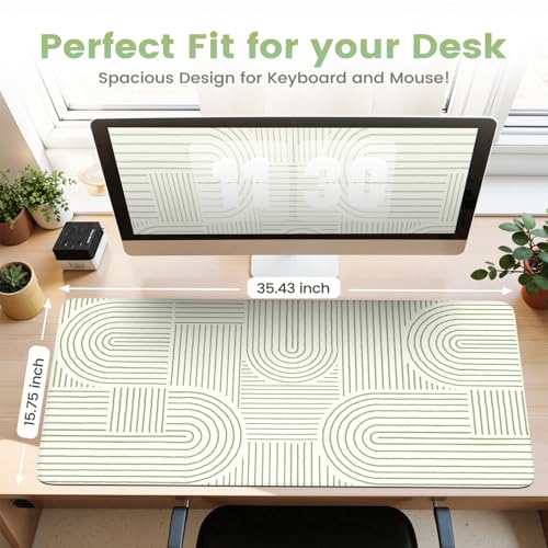 iCasso Green Desk Matt for Desktop, Cute Desk Pad Mat, Large Mouse Pad, Anti-Slip Big Mousepad with Stitched Edges, Keyboard Pad for Computer(Green) - color: Line-Green