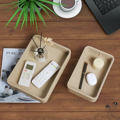Desk Organizer Tray, PU Leather Nightstand Organizer Perfume Valet Tray for Men Women, Decorative Vanity Trays Trinket Dish Key Bowl for Entryway Bedside Table (Beige, Small+Large) - color: Beige, Small+large