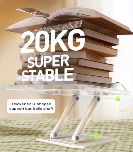 Book Stand for Reading, Adjustable Book Holder with 360°Rotating Bases, Ergonomic Cookbook Stand Recipe Book Holder with Elastic Page Clips for Magazines, Tablets, Laptops,Acrylic White - color: Acrylic White