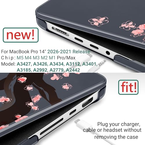 DONGKE Case for MacBook Pro 14 Inch (2026-2021 Release, M5 M4 M3 M2 M1 Pro/Max Chip), Plastic Slim Hard Shell Protective Cover with Keyboard Cover & Screen Protector, Cherry Blossoms - color: Black Cherry Blossoms