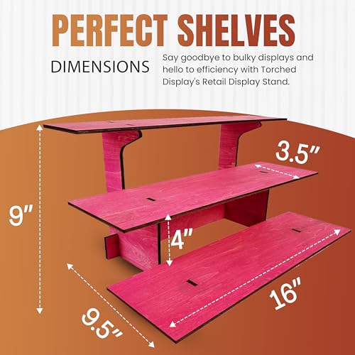 3-Tier Straight Retail Table Display Stand with Shelves for Products | 3 Step Straight Display Rack for Counter Top, Craft Shows, Farmers Market, Trade Shows, Pop ups, Soap Display, Candles (Pink) - color: Pink