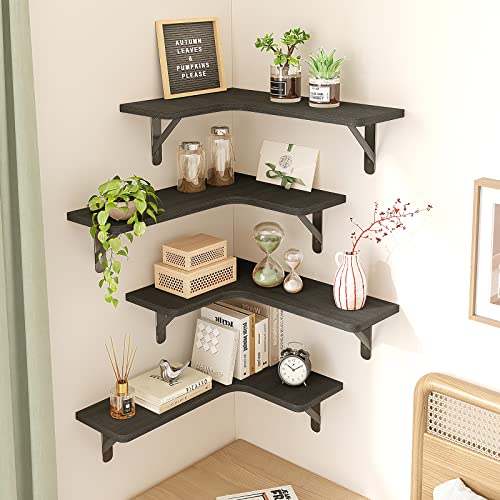 Fixwal Corner Shelves Wall Mounted Set of 5, Floating Shelves for Wall Bathroom, Kitchen, Bedroom, Home Decor, Laundry Room, Living Room (Black) - color: 3-black